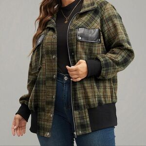 Plaid Zipper and Snap Front Jacket